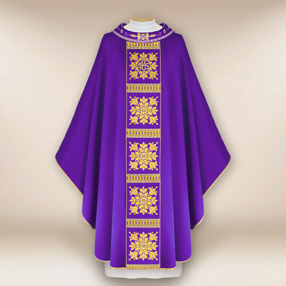 Casula liturgica sacerdotale ricamata viola