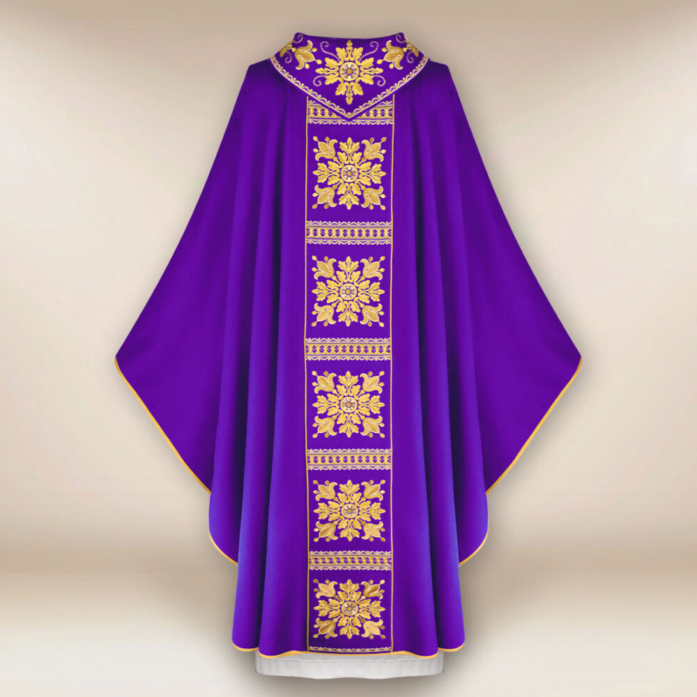 Casula liturgica sacerdotale ricamata viola