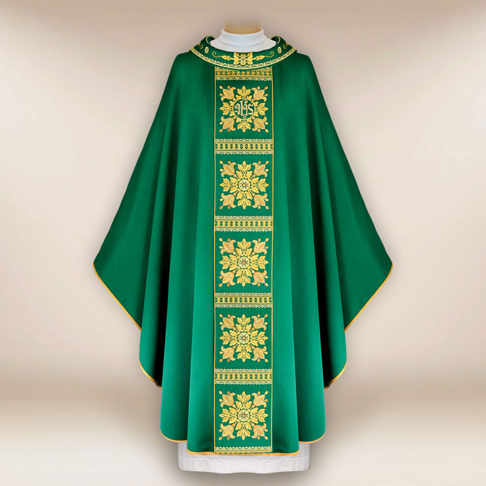 Casula liturgica sacerdotale ricamata verde
