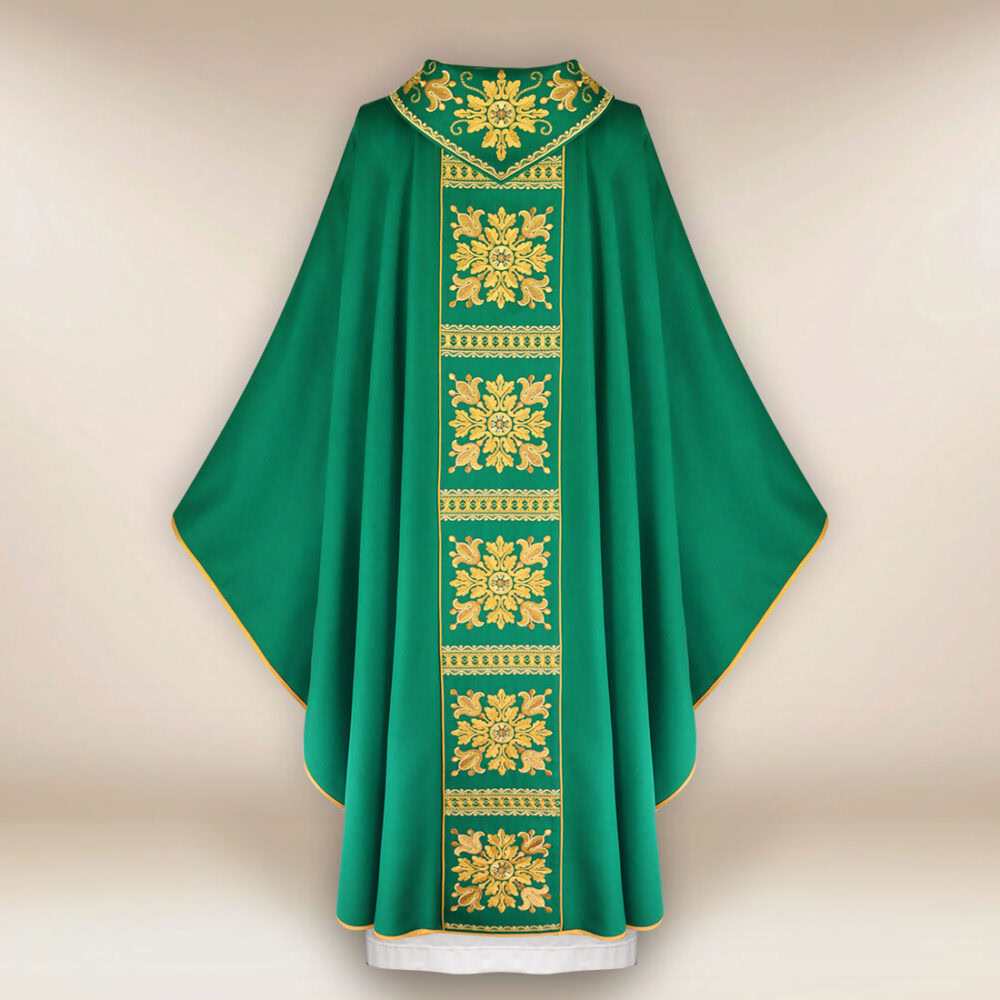 Casula liturgica sacerdotale ricamata verde