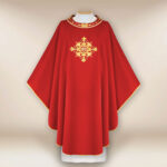 Casula liturgica sacerdotale ricamata rossa IHS
