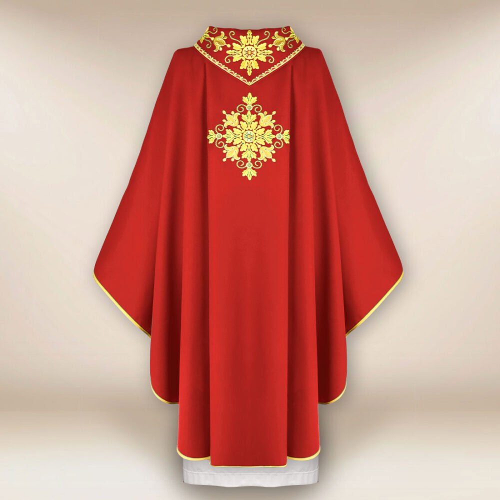 Casula liturgica sacerdotale ricamata rossa IHS