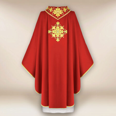 Casula liturgica sacerdotale ricamata rossa IHS