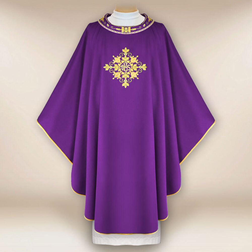 Casula liturgica sacerdotale ricamata viola