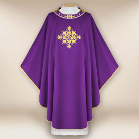 Casula liturgica sacerdotale ricamata viola