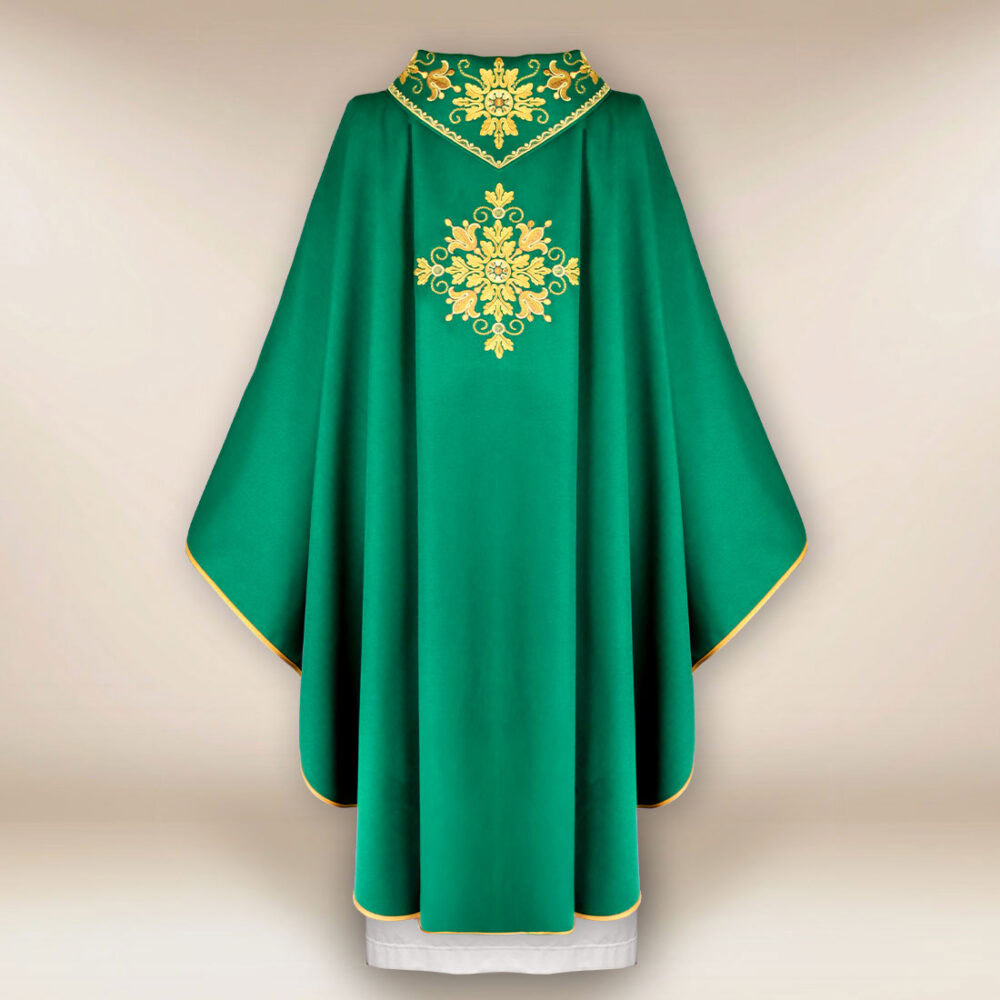 Casula liturgica sacerdotale ricamata verde IHS