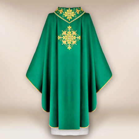 Casula liturgica sacerdotale ricamata verde IHS