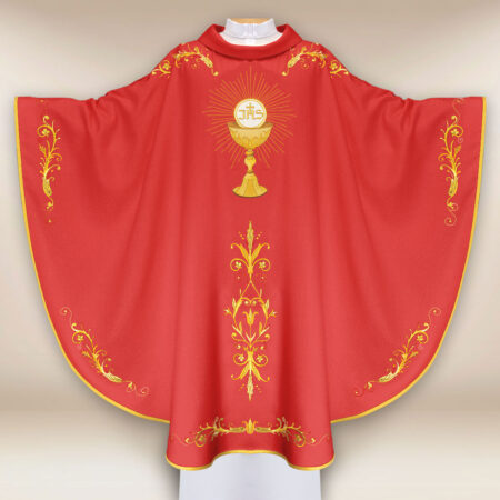 Casula sacerdotale ricamata rossa con calice