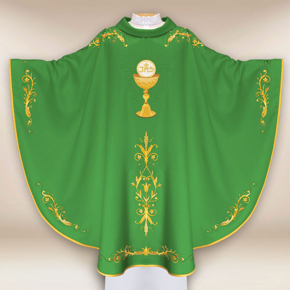 Casula sacerdotale ricamata verde con calice