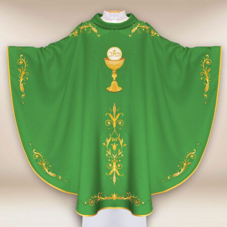 Casula sacerdotale ricamata verde con calice