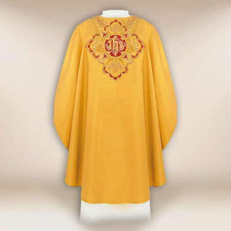 Casula sacerdotale ricamata in oro con IHS