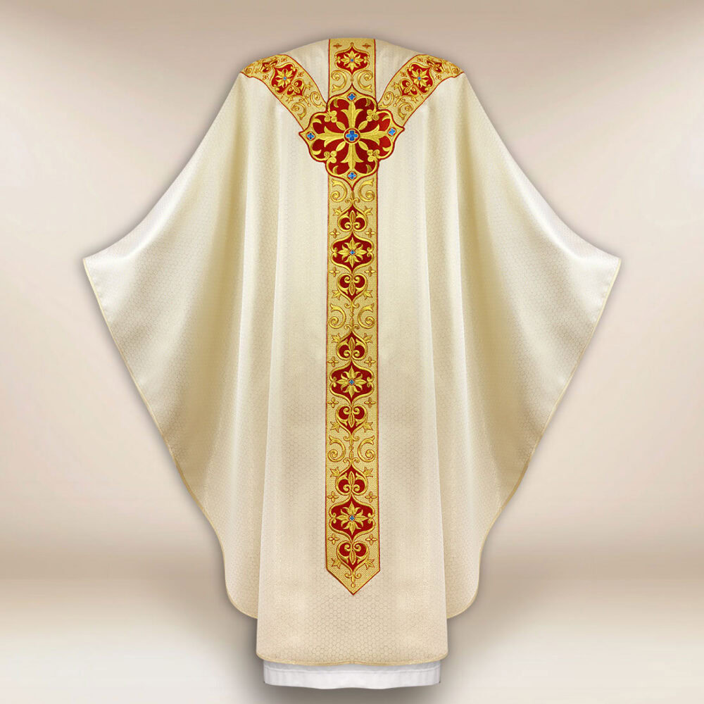 Casula sacerdotale ricamata ecru con siMadonnaolo IHS