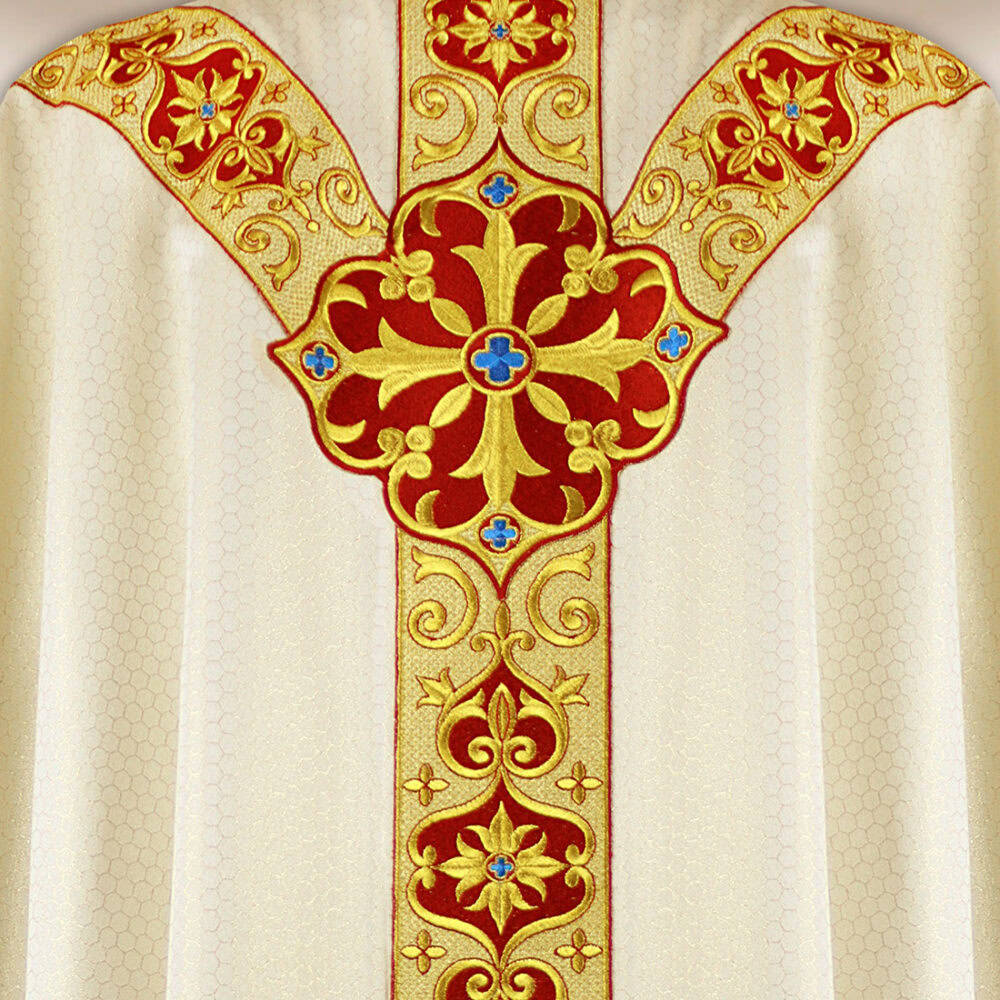 Casula sacerdotale ricamata ecru con siMadonnaolo IHS