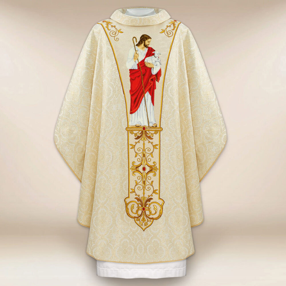 Casula liturgica Gesù Buon Pastore ricamata
