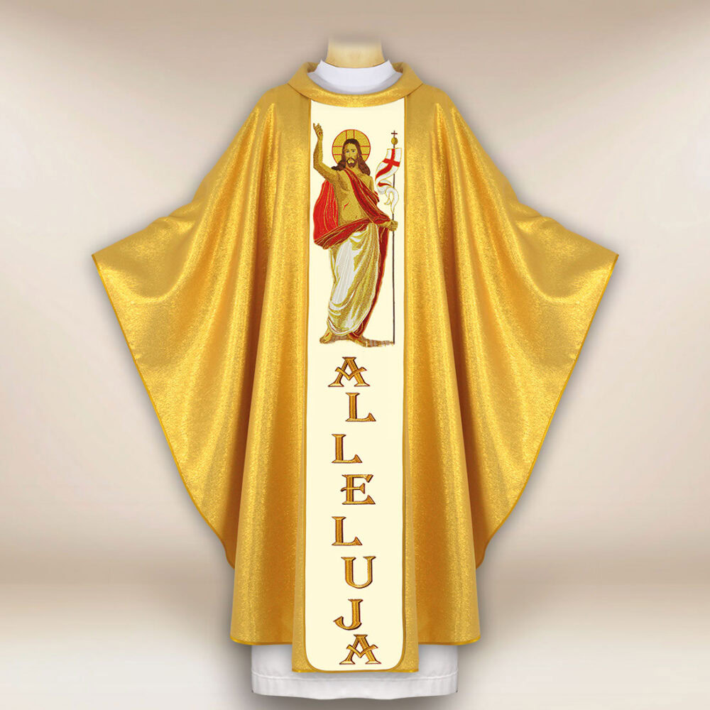 Casula liturgica con il motivo di Gesù Risorto
