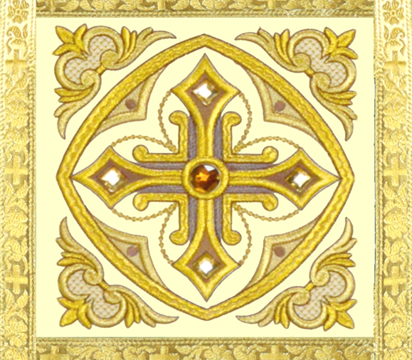 ornamento centrale ricamato su un paramento liturgico