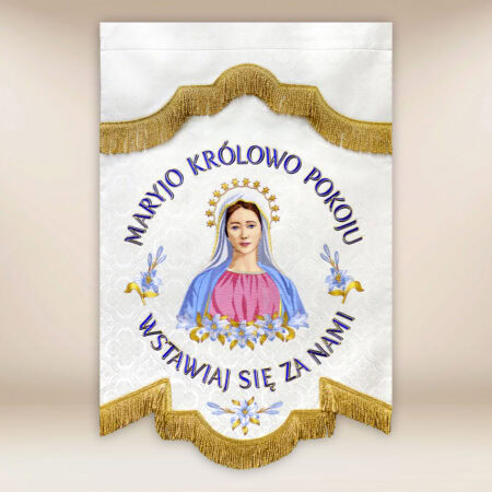 Chorągiew haftowana Królowa Pokoju
