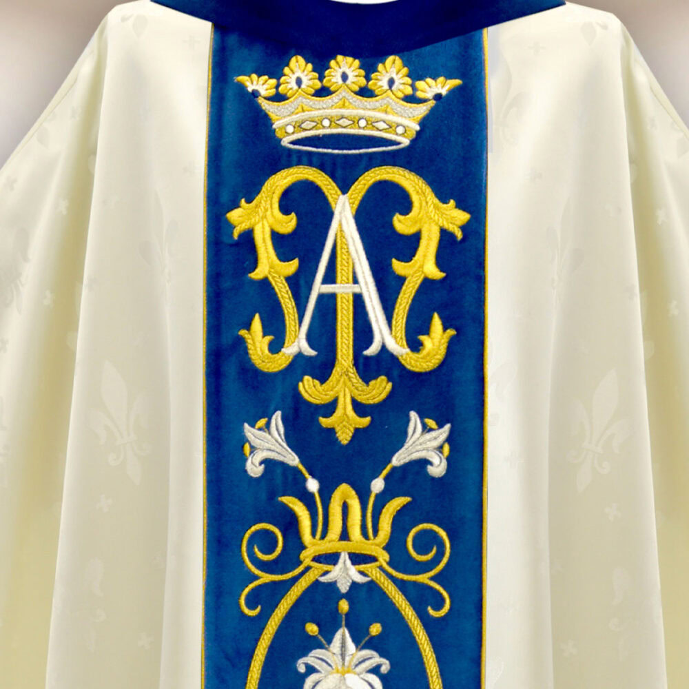 Casula liturgica sacerdotale ricamata Mariano