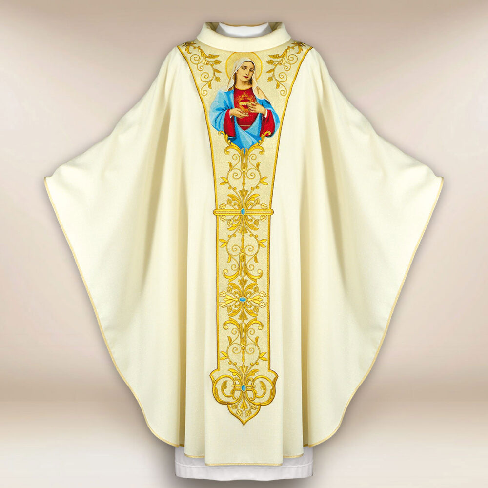 Casula sacerdotale ricamata Cuore di Maria