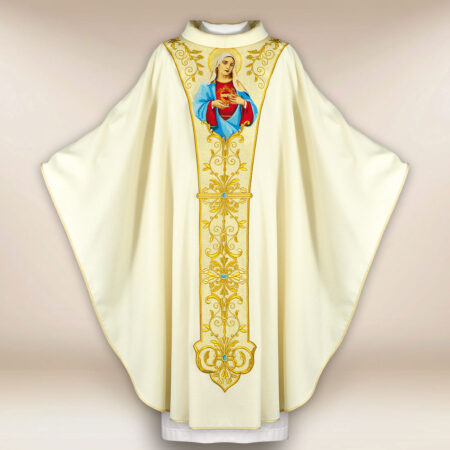 Casula sacerdotale ricamata Cuore di Maria