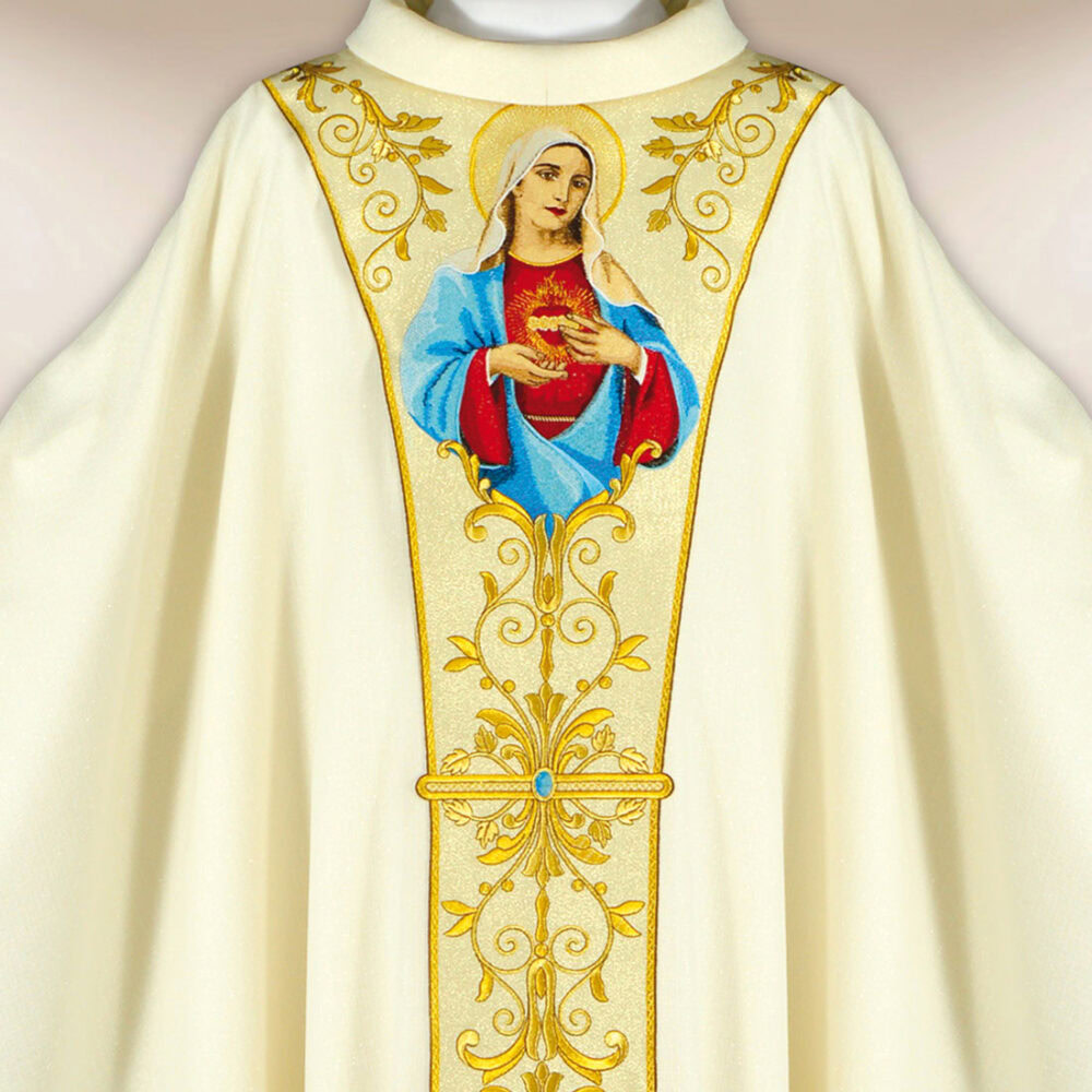 Casula sacerdotale ricamata Cuore di Maria