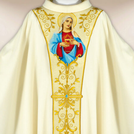 Casula sacerdotale ricamata Cuore di Maria