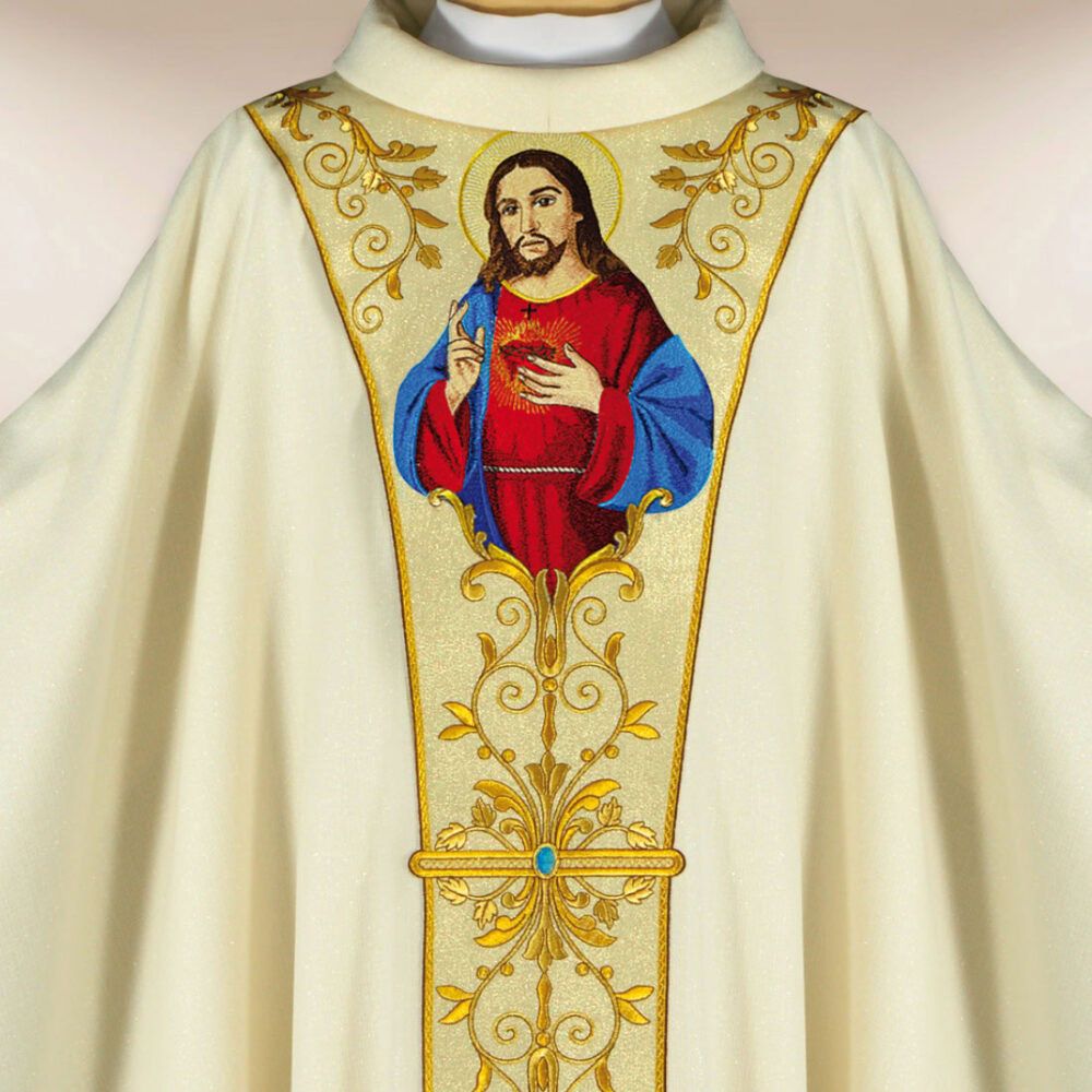 Casula sacerdotale ricamata Cuore di Gesù