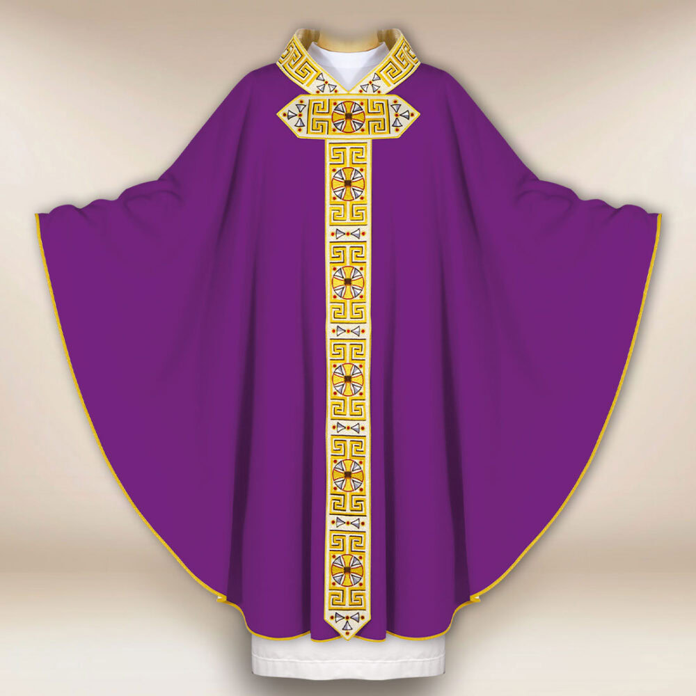 Casula sacerdotale ricamata viola