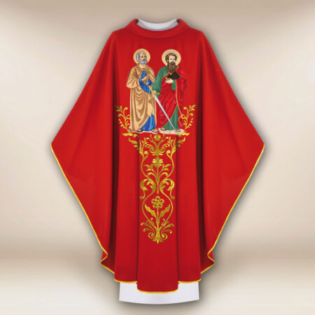 Casula sacerdotale ricamata rossa San Pietro e Paolo