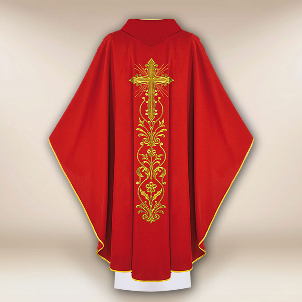Casula sacerdotale ricamata rossa San Pietro e Paolo
