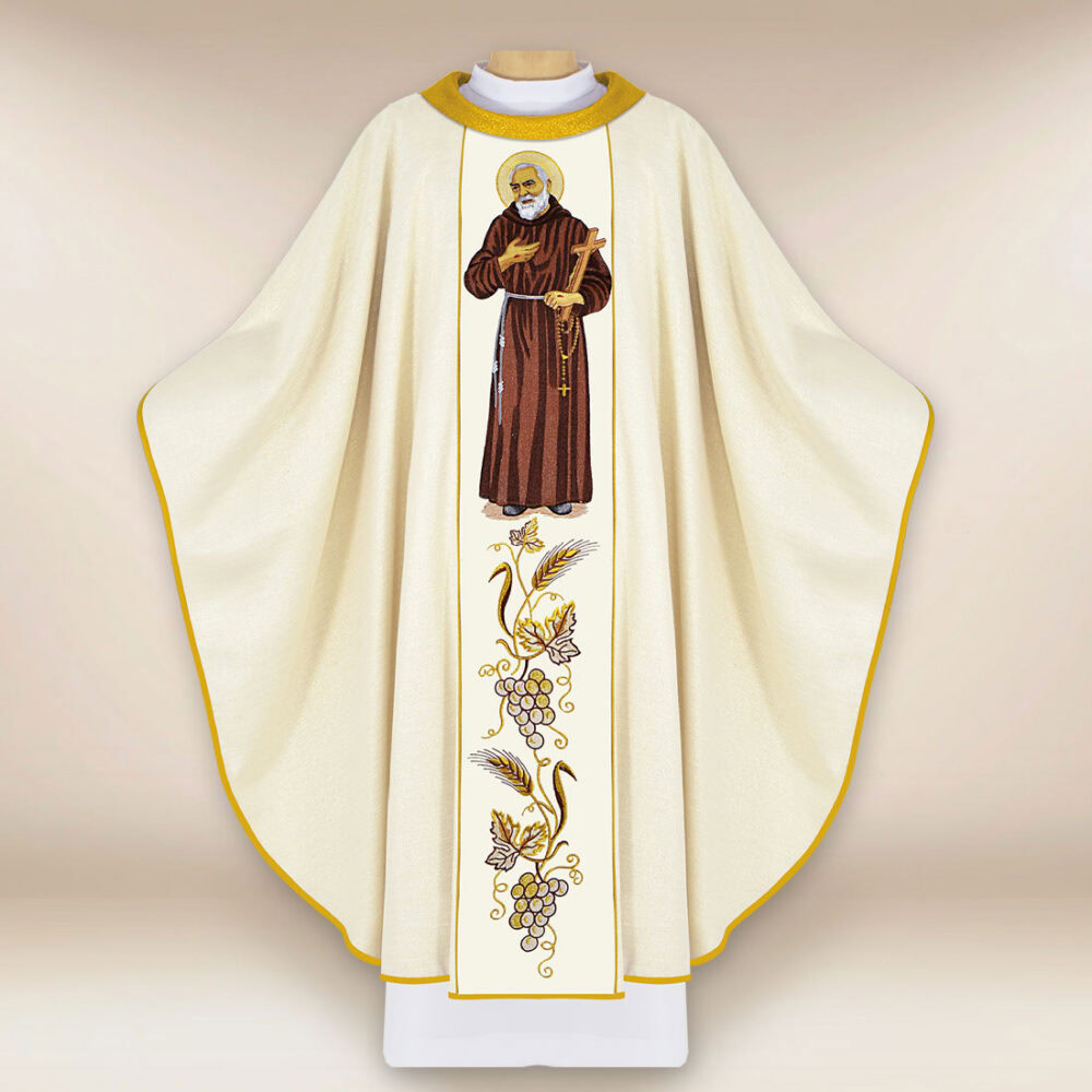 Casula sacerdotale ricamata San Padre Pio
