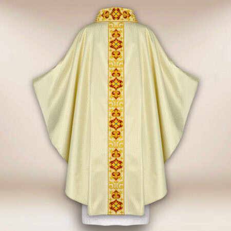 Casula sacerdotale ricamata ecru con fascia dorata