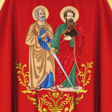 Casula sacerdotale ricamata rossa San Pietro e Paolo