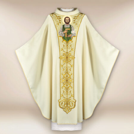Casula sacerdotale ricamata con l'immagine di San Giuseppe