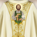 Casula sacerdotale ricamata con l'immagine di San Giuseppe