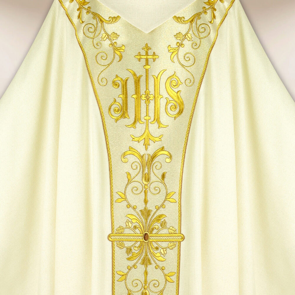 Casula sacerdotale ricamata con l'immagine di San Giuseppe