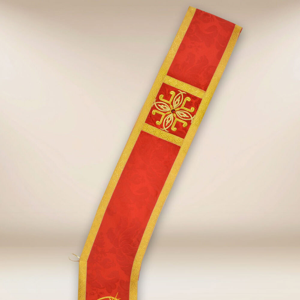 Stola ricamata diaconale rossa