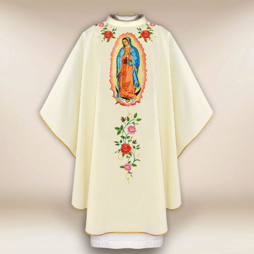 Casula sacerdotale ricamata ecru Madonna di Guadalupe