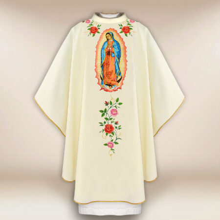 Casula sacerdotale ricamata ecru Madonna di Guadalupe