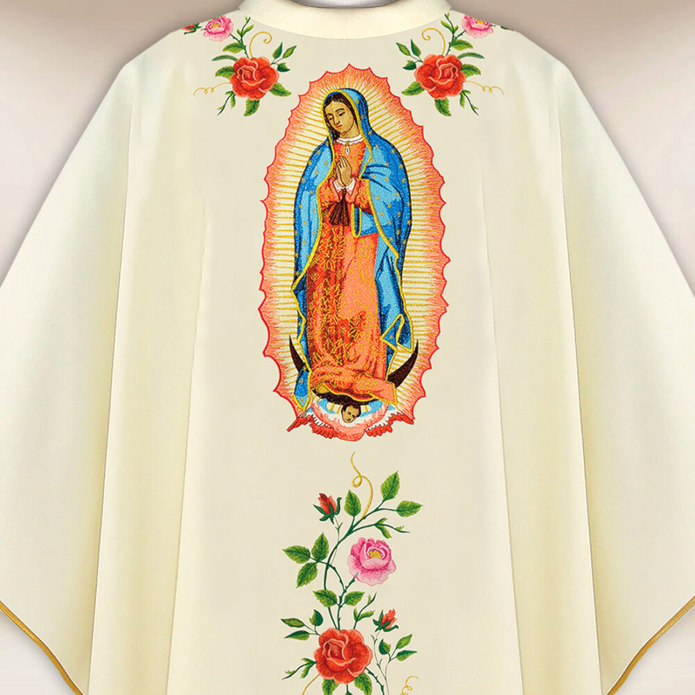 Casula sacerdotale ricamata ecru Madonna di Guadalupe