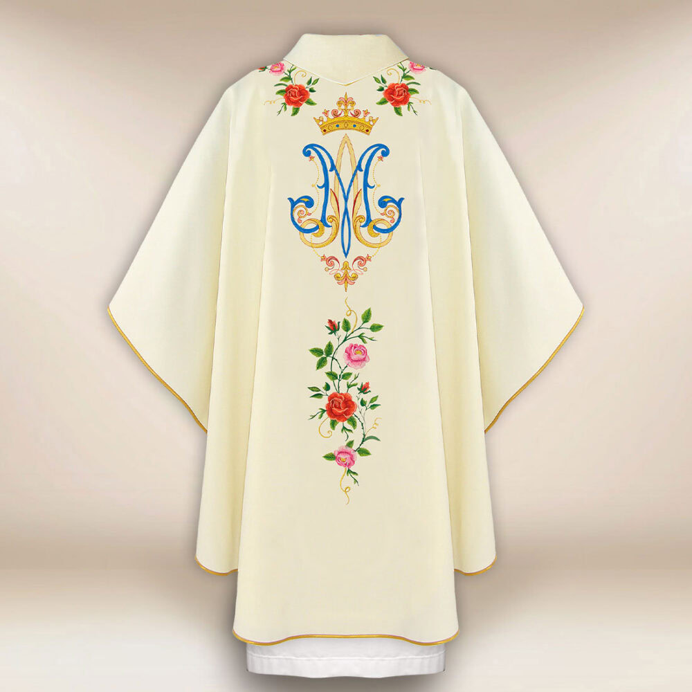 Casula sacerdotale ricamata ecru Madonna di Guadalupe