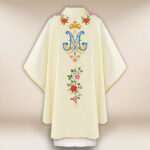 Casula sacerdotale ricamata ecru Madonna di Guadalupe