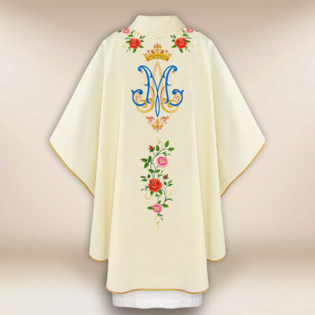 Casula sacerdotale ricamata ecru Madonna di Guadalupe