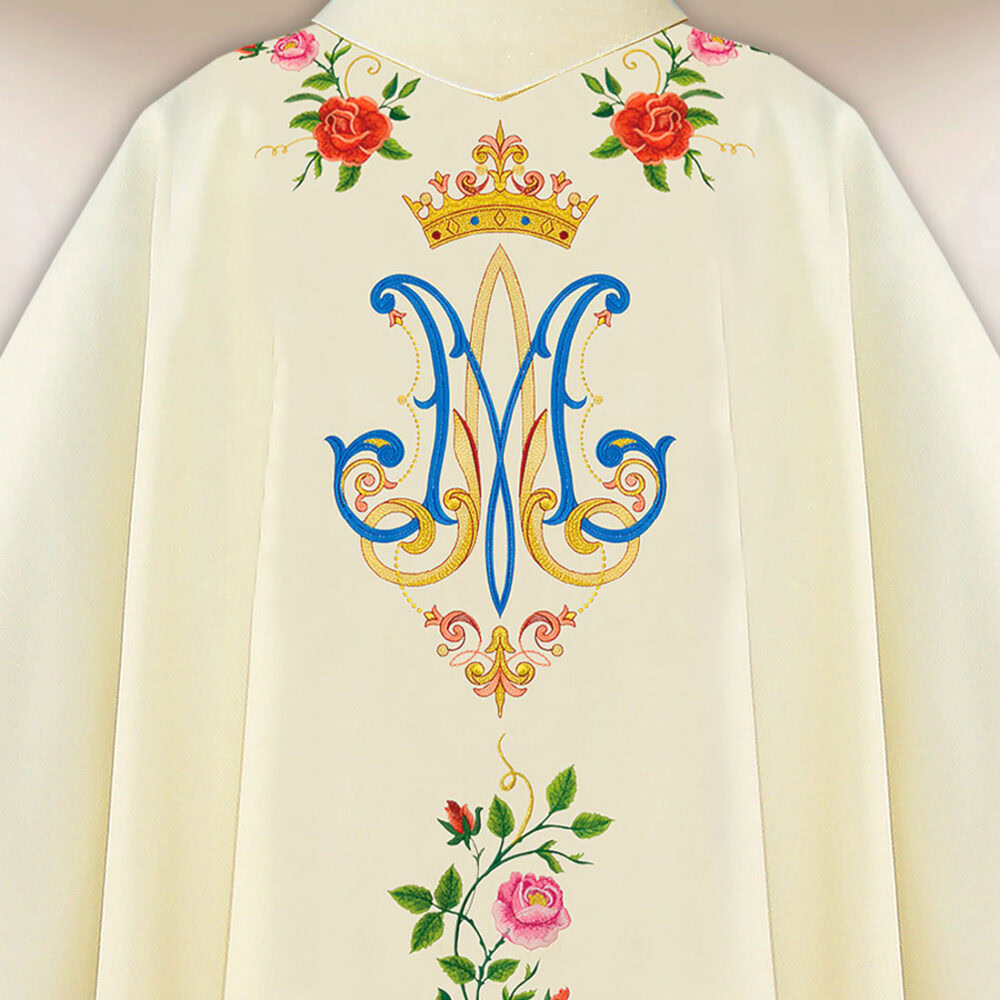 Casula sacerdotale ricamata ecru Madonna di Guadalupe