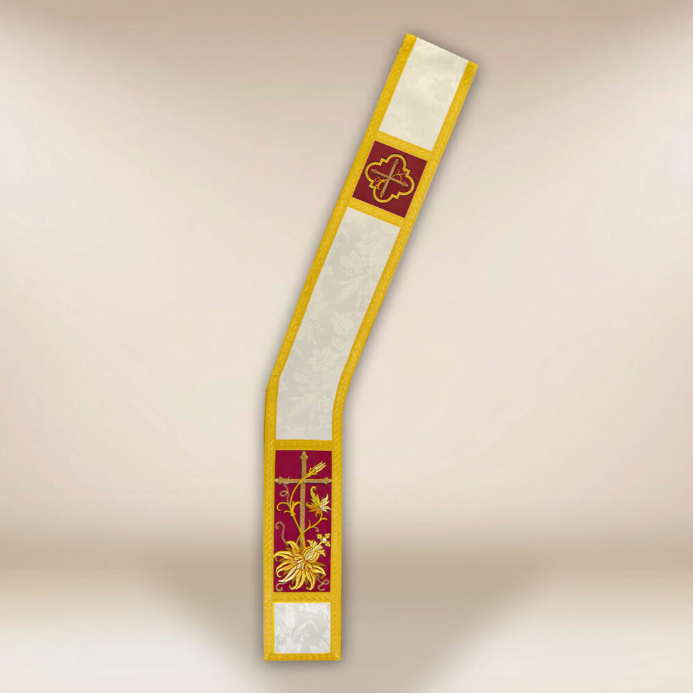 Stola ricamata diaconale ecru bordo