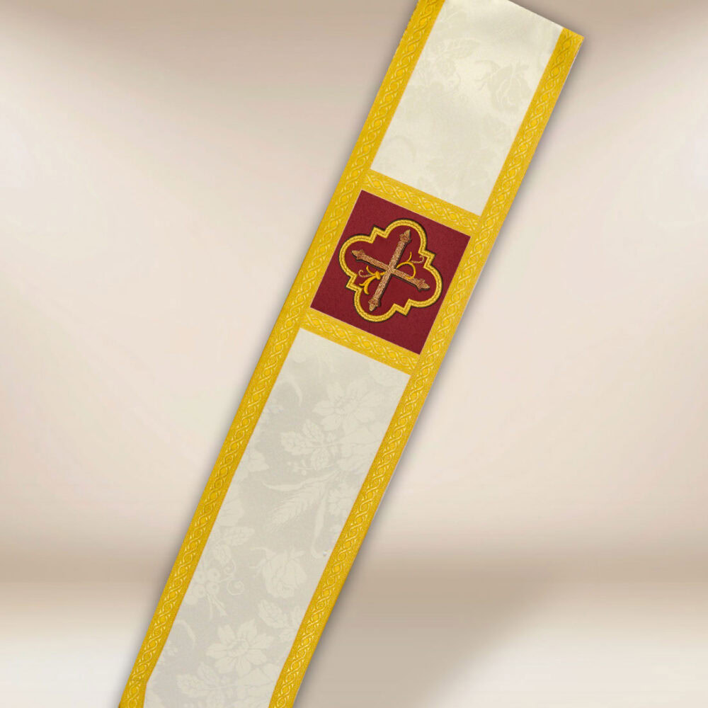Stola ricamata diaconale ecru bordo