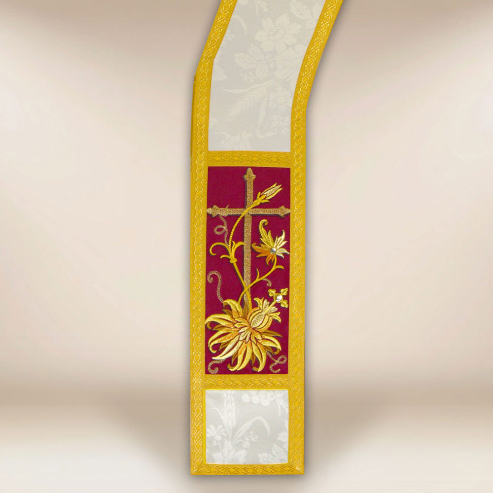 Stola ricamata diaconale ecru bordo