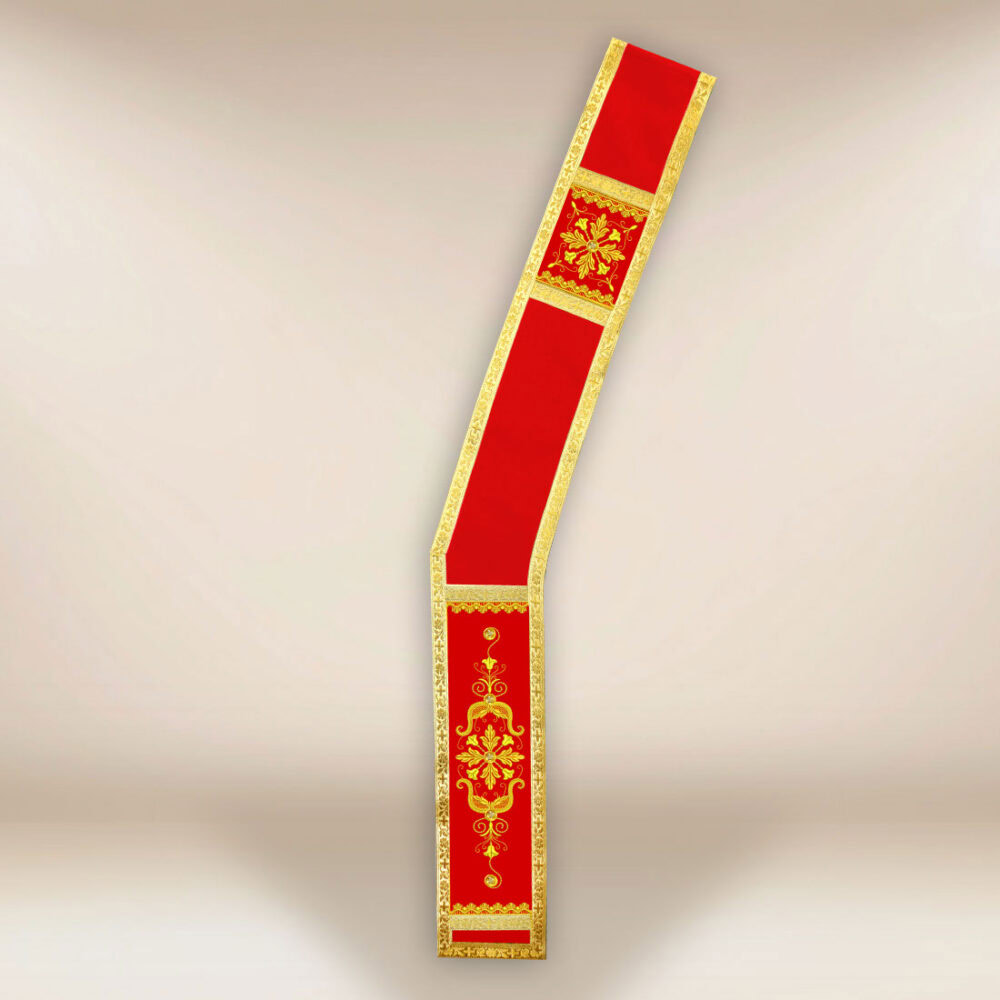 Stola diaconale rossa ricamata