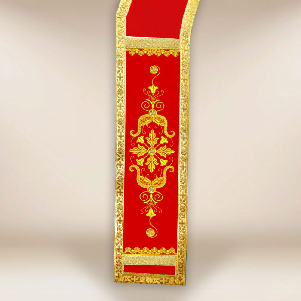 Stola diaconale rossa ricamata