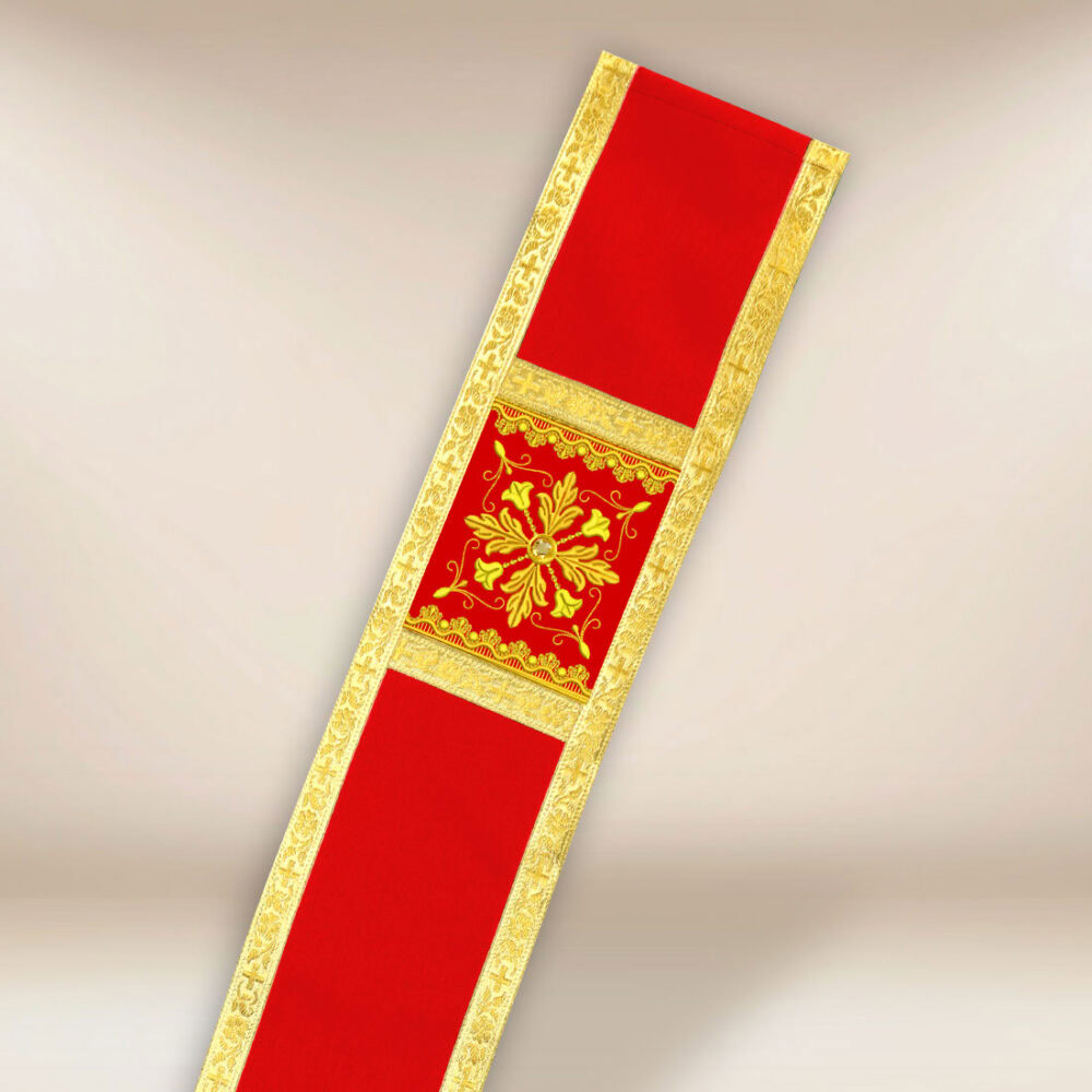 Stola diaconale rossa ricamata